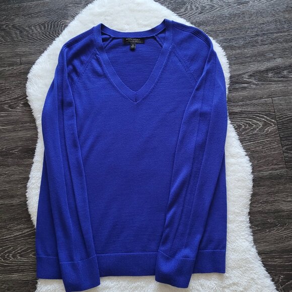 Banana Republic 💙 Extra Fine Merino Wool V-neck in Bright Royal Blue - Picture 2 of 9